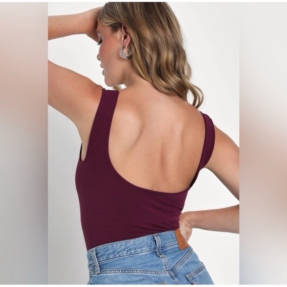 Free People Intimately Clean Lines Bodysuit Size Medium/Large Wine Preppy Staple - Picture 2 of 9